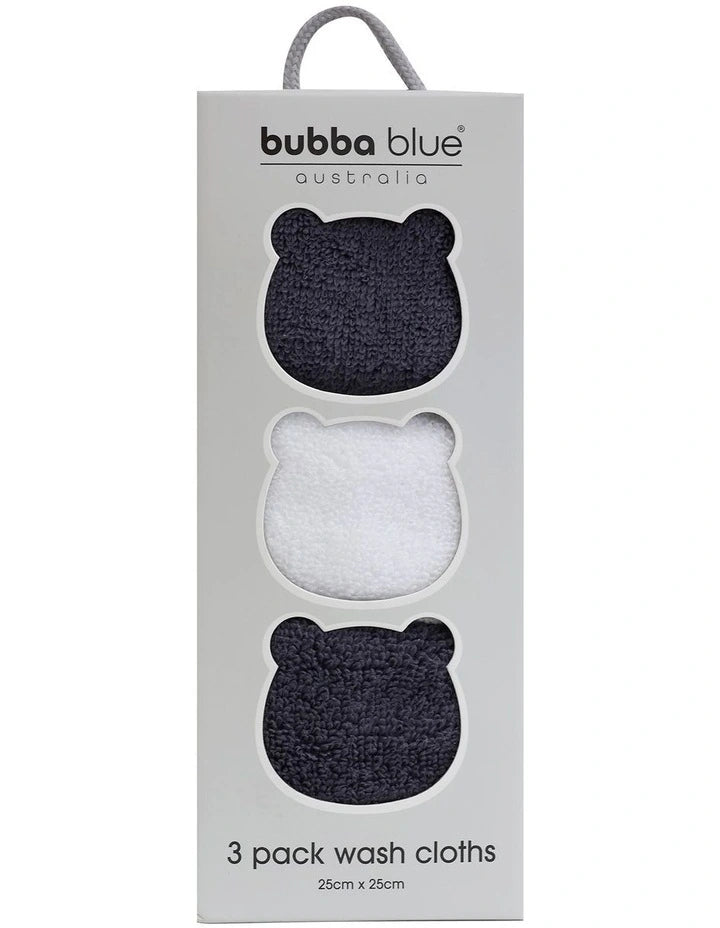 Bubba Blue Nordic 3Pk Wash Cloth Charcoal White