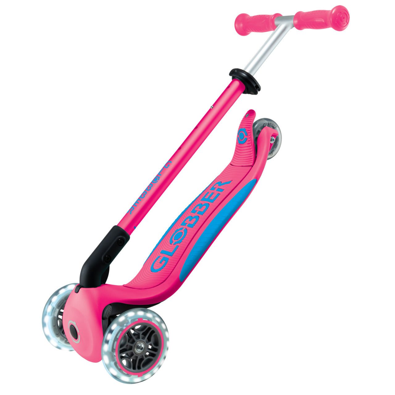 Globber Primo Fold Plus Lights Scooter V2 Fushia Pink / Sky Blue