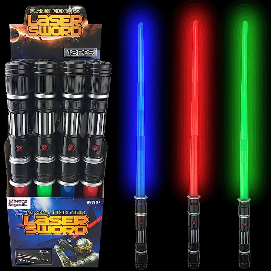 Laser Sword Retractable Lights and Sounds asstd colours 3xAAA required