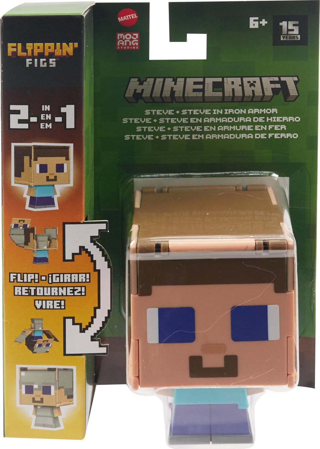 Minecraft Flippin Figs 2 in 1 Steve in Enchanted Armor + Steve