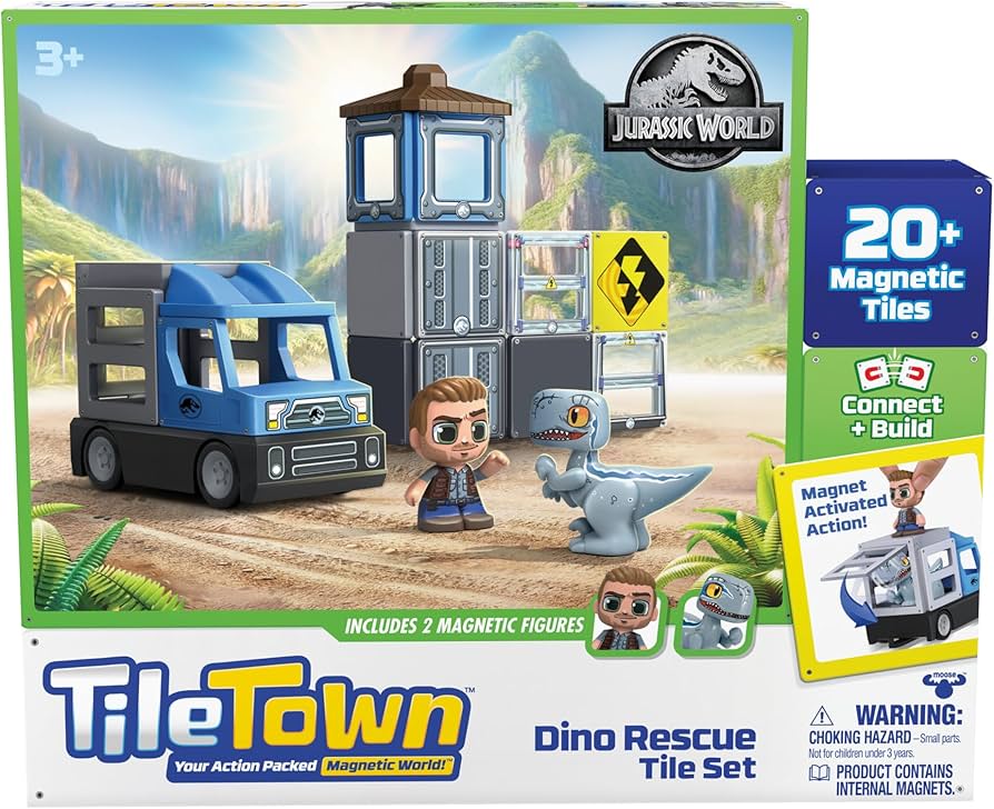 Tile Town Jurassic World Dino Rescue Tile Set 20+ Magnetic Tiles