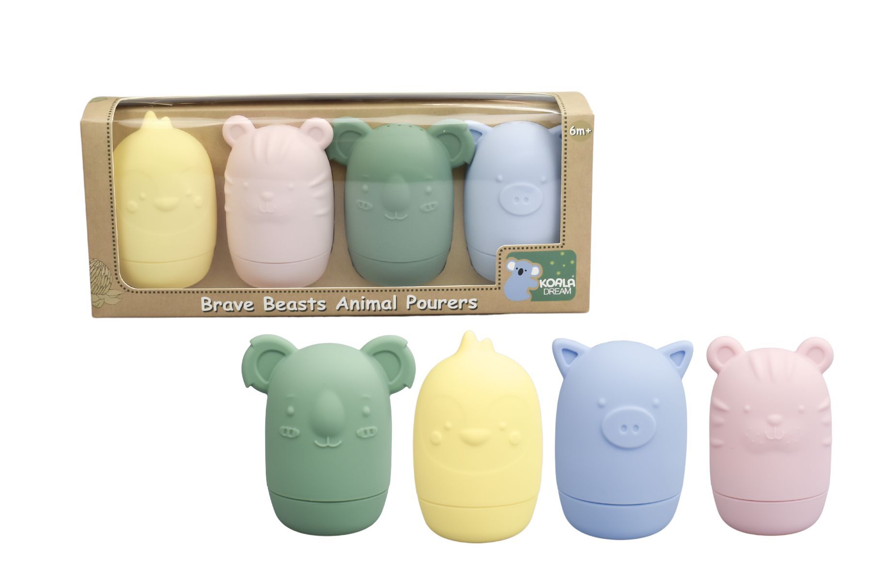 Silicone Brave Beasts Animal Pourer Pastel 4pce set