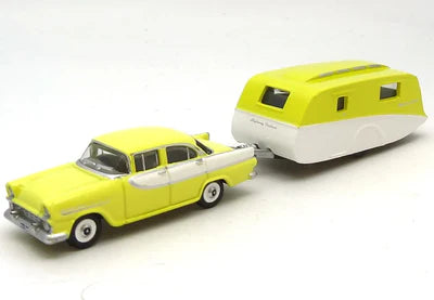 Road Ragers 1/87 FB Seadan and Caravan Set Satellite Yellow / White Van