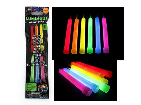 Glow Sticks Single Pack 6 Assorted Colours 15cm