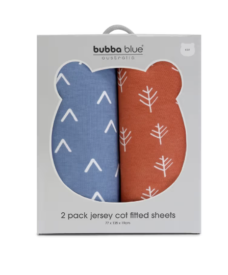 Bubba Blue Nordic 2Pk Jersey Cot Fitted Sheet Denim Clay