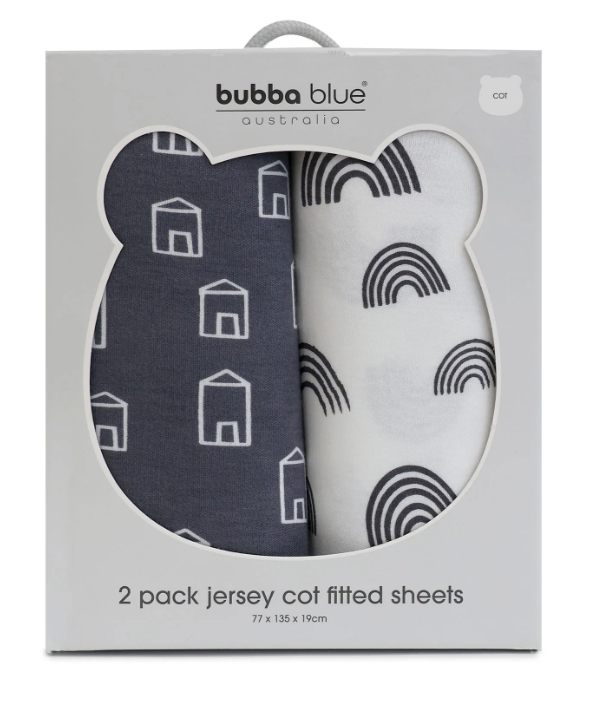 Bubba Blue Nordic 2Pk Jersey Cot Fitted Sheet Charcoal White