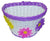 Bike Basket For Front Of Bike White with Purple Strip + Large Flowers