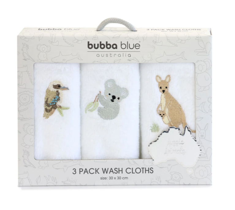 Bubba Blue Aussie Animals Oatmeal 3pk Wash Cloths