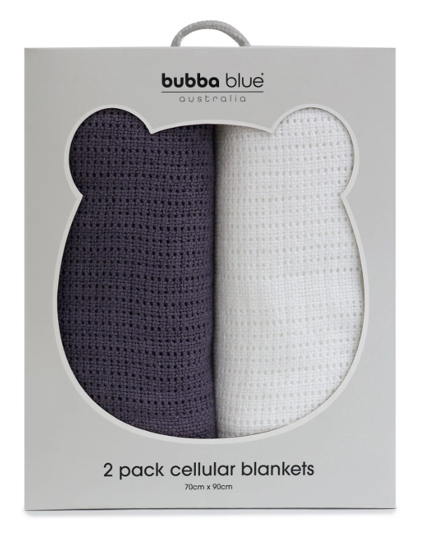 Bubba Blue Nordic 2pk Cellular Blankets Charcoal/White 70cm x 90cm