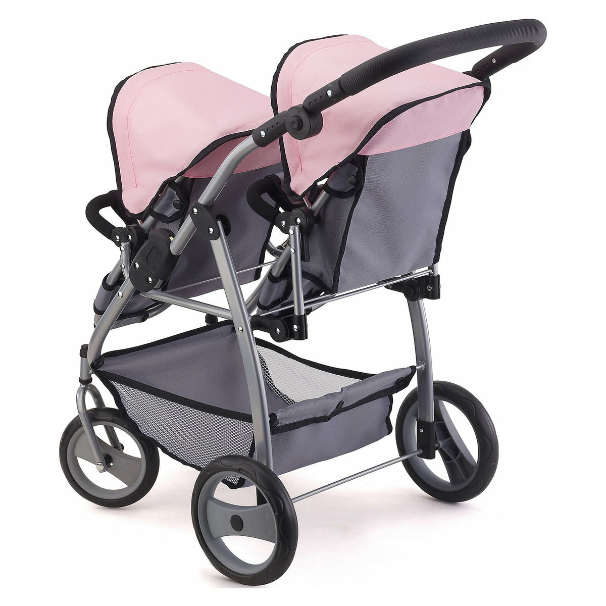 Bayer Twin Tandem Pram Pink and Grey with Fairy