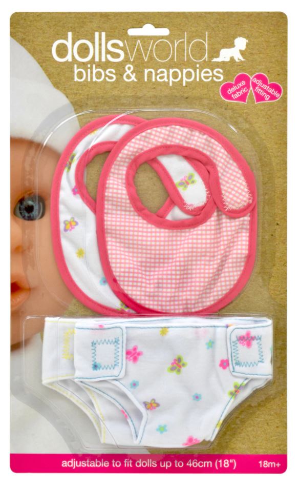 Dolls World Nappy and Bib Set