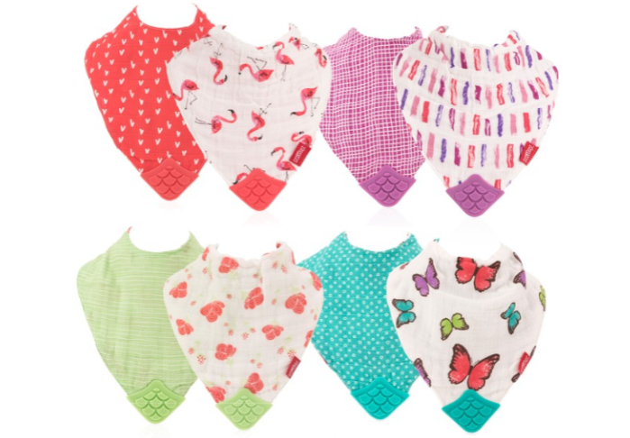 Nuby Muslin Bandanna Bib with teether 2 Pack Girl Designs