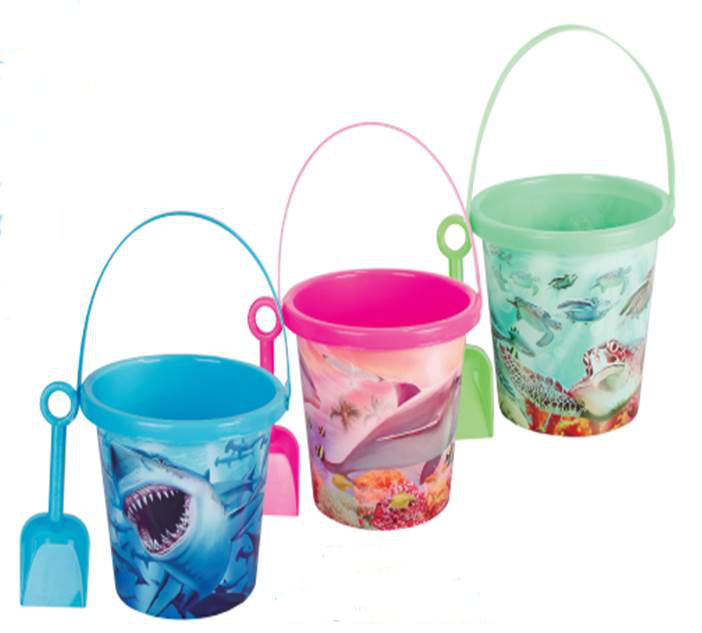 Beach Bucket Round 19cm with Spade Assorted